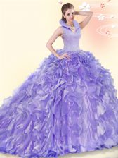 Exceptional Ball Gowns Sleeveless Lavender Vestidos de Quinceanera Brush Train Backless