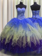 Luxurious Visible Boning Floor Length Multi-color Sweet 16 Quinceanera Dress Sweetheart Sleeveless Lace Up