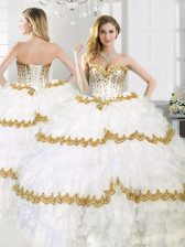 Spectacular White Organza Lace Up Sweetheart Sleeveless Floor Length 15th Birthday Dress Ruffled Layers