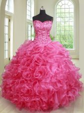 Great Ball Gowns Sweet 16 Quinceanera Dress Hot Pink Sweetheart Organza Sleeveless Floor Length Lace Up