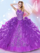 Spectacular Halter Top Sleeveless Appliques and Ruffled Layers Lace Up Sweet 16 Dress