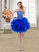  Royal Blue Lace Up Sweetheart Beading and Ruffles Prom Gown Organza Sleeveless