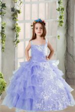  Lavender Ball Gowns Square Sleeveless Organza Floor Length Lace Up Lace and Ruffled Layers Little Girl Pageant Gowns