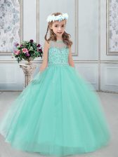  Apple Green Ball Gowns Beading Little Girls Pageant Dress Wholesale Lace Up Tulle Sleeveless Floor Length
