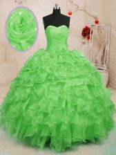 Gorgeous Beading and Ruffles and Hand Made Flower Quinceanera Gowns Lace Up Sleeveless Floor Length
