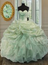  Organza Sweetheart Sleeveless Lace Up Beading and Ruffles Sweet 16 Dresses in Green