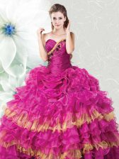  Ruffled Floor Length Fuchsia Quinceanera Dresses Sweetheart Sleeveless Lace Up