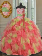  Floor Length Lace Up Quince Ball Gowns Multi-color for Military Ball and Sweet 16 and Quinceanera with Beading and Ruffles and Sashes ribbons