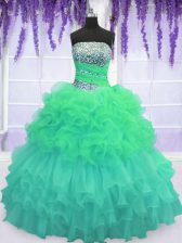 Pretty Floor Length Multi-color Vestidos de Quinceanera Organza Sleeveless Beading and Ruffled Layers and Pick Ups