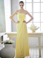 Stunning Hand Made Flower Evening Dress Light Yellow Lace Up Sleeveless Floor Length