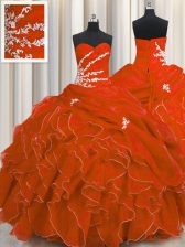 Graceful Sleeveless Floor Length Beading and Appliques and Ruffles Lace Up Quinceanera Gowns with Red