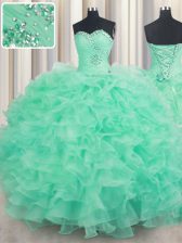 Extravagant Sweetheart Sleeveless Sweet 16 Dresses Floor Length Beading and Ruffles Apple Green Organza
