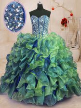 Decent Ball Gowns Vestidos de Quinceanera Multi-color Sweetheart Organza Sleeveless Floor Length Lace Up