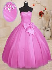 Amazing Sleeveless Lace Up Floor Length Beading and Bowknot Quince Ball Gowns