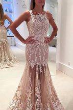  Mermaid Scoop Champagne Sleeveless Tulle Sweep Train Zipper Homecoming Dress for Prom