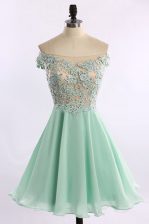  Off the Shoulder Cap Sleeves Zipper Mini Length Beading and Appliques Prom Evening Gown