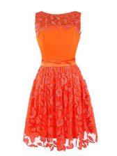 Graceful Scoop Orange Red Sleeveless Lace Zipper Evening Dress for Prom and Party