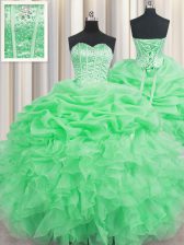Smart Visible Boning Lace Up Sweetheart Beading and Ruffles and Pick Ups 15th Birthday Dress Organza Sleeveless