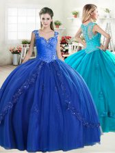 Chic Royal Blue Sleeveless Organza Zipper Sweet 16 Dresses for Military Ball and Sweet 16 and Quinceanera