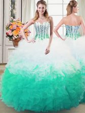 Adorable Sleeveless Lace Up Floor Length Beading and Ruffles Quinceanera Gowns