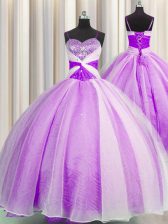 Luxurious Spaghetti Straps Lilac Sleeveless Beading and Sequins and Ruching Floor Length 15th Birthday Dress