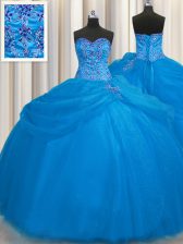  Really Puffy Blue Sweetheart Neckline Beading Quinceanera Dresses Sleeveless Lace Up