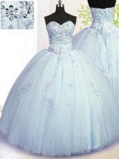 Adorable Sweetheart Sleeveless Tulle Sweet 16 Dress Beading and Appliques Lace Up