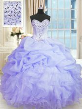  Sweetheart Sleeveless Lace Up Quinceanera Gowns Lavender Organza