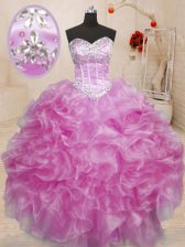  Lilac Sleeveless Floor Length Beading and Ruffles Lace Up 15th Birthday Dress
