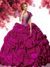 Unique Fuchsia Lace Up Sweet 16 Dresses Beading and Ruffles Sleeveless With Train Sweep Train