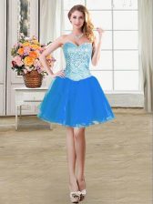Cheap Mini Length A-line Sleeveless Blue Prom Dresses Lace Up