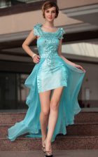 Decent Aqua Blue Zipper Scoop Beading and Sequins Prom Evening Gown Chiffon Sleeveless