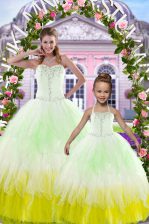 Dynamic Tulle Sleeveless Floor Length Quinceanera Gown and Beading