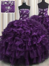 Appliques and Ruffles and Ruffled Layers 15 Quinceanera Dress Purple Lace Up Sleeveless Floor Length