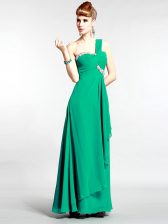  One Shoulder Sleeveless Homecoming Dress Floor Length Beading Green Chiffon
