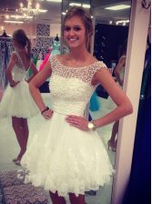 Fabulous Scoop White A-line Beading and Lace Homecoming Dress Zipper Tulle Sleeveless Knee Length