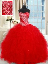 Fine Tulle Sleeveless Floor Length 15th Birthday Dress and Beading and Ruffled Layers