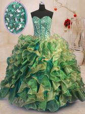 New Arrival Multi-color Ball Gowns Sweetheart Sleeveless Organza Floor Length Lace Up Beading and Ruffles Quinceanera Dress