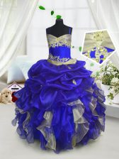 Sweet Pick Ups Floor Length Ball Gowns Sleeveless Royal Blue Little Girl Pageant Gowns Lace Up