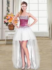  Tulle Sweetheart Sleeveless Lace Up Beading Dress for Prom in White