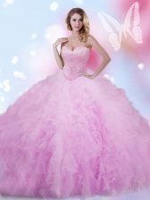  Lilac Ball Gowns Sweetheart Sleeveless Tulle Floor Length Lace Up Beading and Ruffles Ball Gown Prom Dress