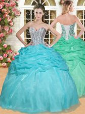  Pick Ups Sweetheart Sleeveless Lace Up Ball Gown Prom Dress Aqua Blue Organza