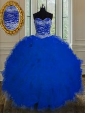  Royal Blue Sleeveless Tulle Lace Up Quinceanera Dresses for Military Ball and Sweet 16 and Quinceanera