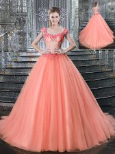 Flare Watermelon Red Straps Neckline Beading Quinceanera Gowns Sleeveless Lace Up