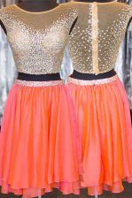 Beauteous Bateau Cap Sleeves Zipper Dress for Prom Orange Taffeta
