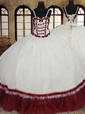  Floor Length White And Red Vestidos de Quinceanera Straps Sleeveless Lace Up