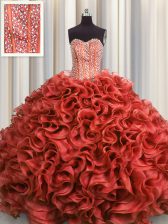 Gorgeous Visible Boning Ball Gowns Quinceanera Gown Rust Red Sweetheart Organza Sleeveless Floor Length Lace Up