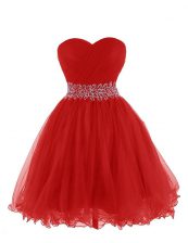 Spectacular Mini Length Red Prom Party Dress Organza Sleeveless Belt
