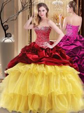 Suitable Multi-color Organza and Taffeta Lace Up Sweetheart Sleeveless Floor Length 15 Quinceanera Dress Beading and Ruffles