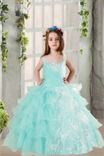 High Quality Square Sleeveless Organza Pageant Gowns For Girls Lace and Ruffled Layers Lace Up